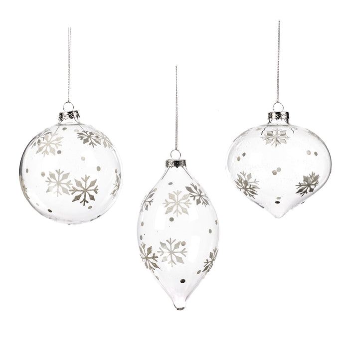 Goodwill Kerstbal Glas Transparant-Wit 8 cm  Voordeel Ass. Per 3 Stuks