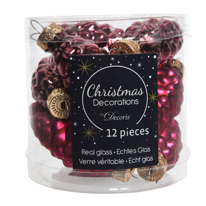Decoris 2 stuks 12 Glazen dennenappels 40 mm ossenbloed