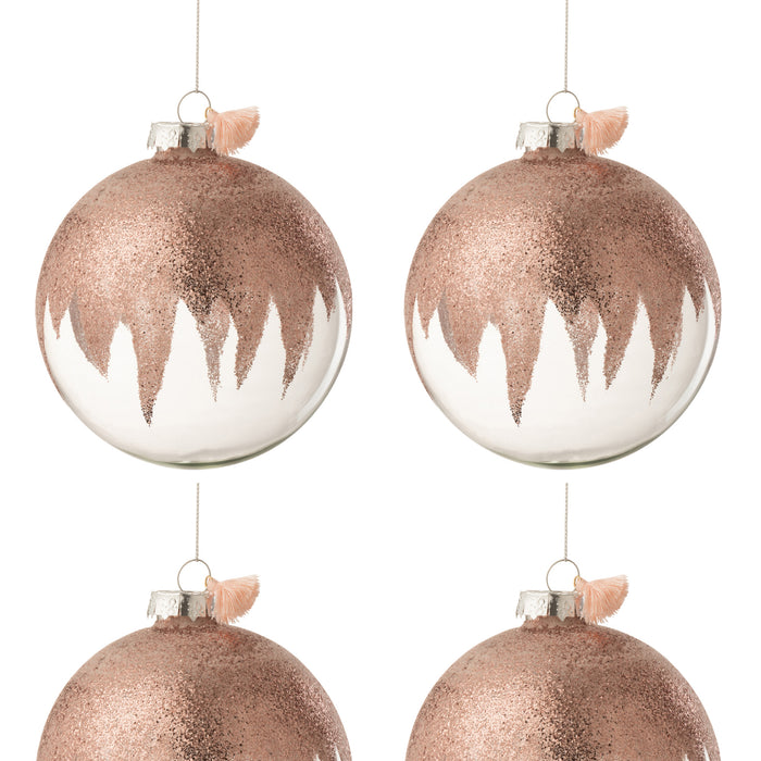 J-Line Kerstballen Glitter Roze Large Set van 4