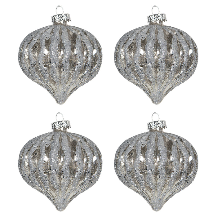 Clayre & Eef Kerstbal Set van 4 Ø 8 cm Zilverkleurig Glas