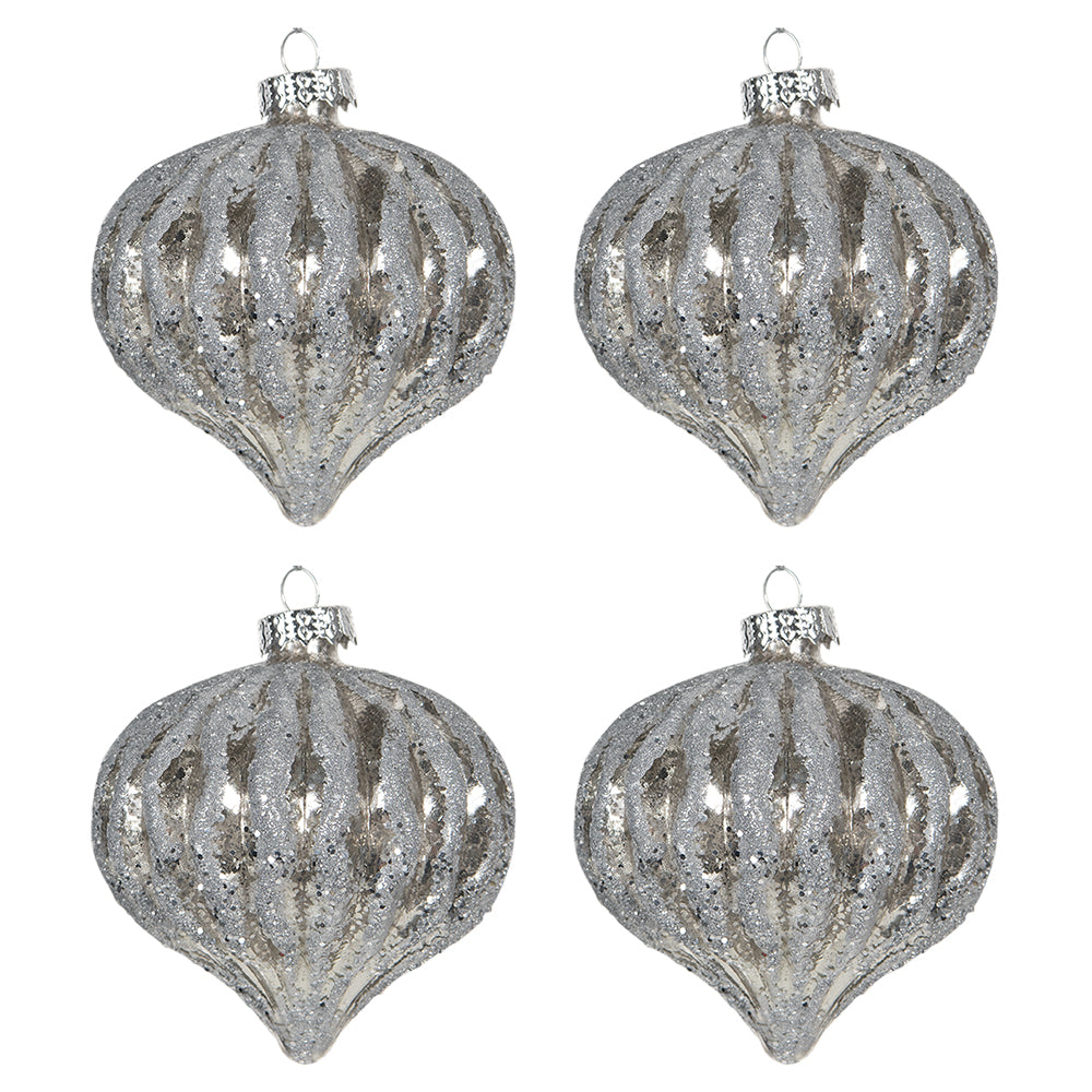 Clayre & Eef Kerstbal Set van 4 Ø 8 cm Zilverkleurig Glas