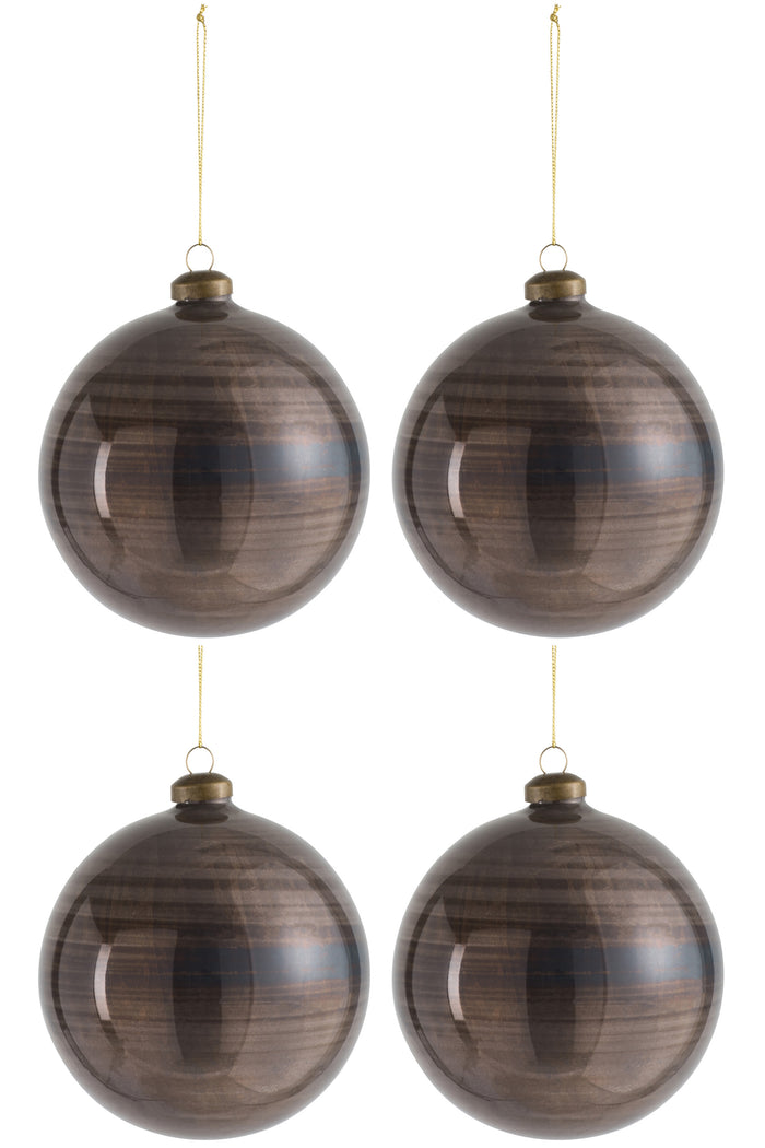 J-Line Kerstballen Antiek Bruin L Set van 4