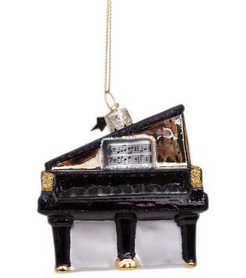 Vondels Ornament glass black grand piano H7cm
