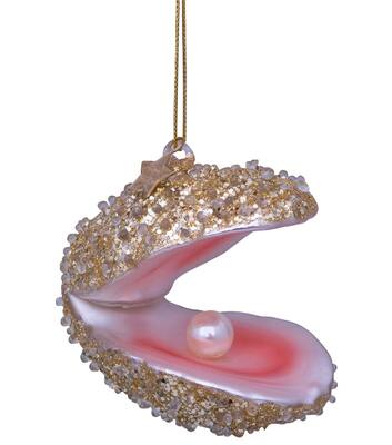 Vondels Ornament glass champagne glitter oyster H7cm