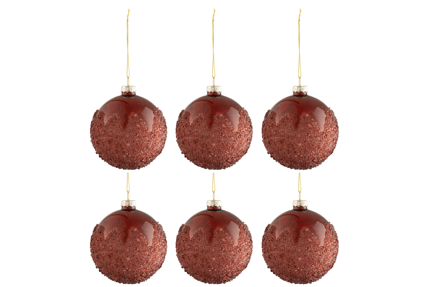J-Line Kerstballen Suiker Bordeaux Small Set van 6