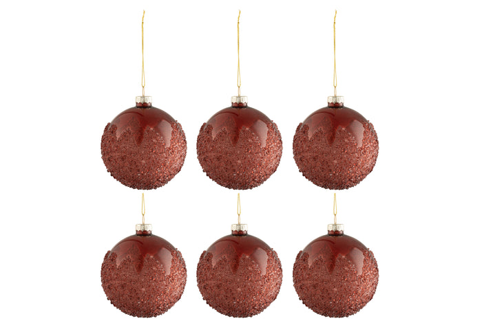 J-Line Kerstballen Suiker Bordeaux Small Set van 6