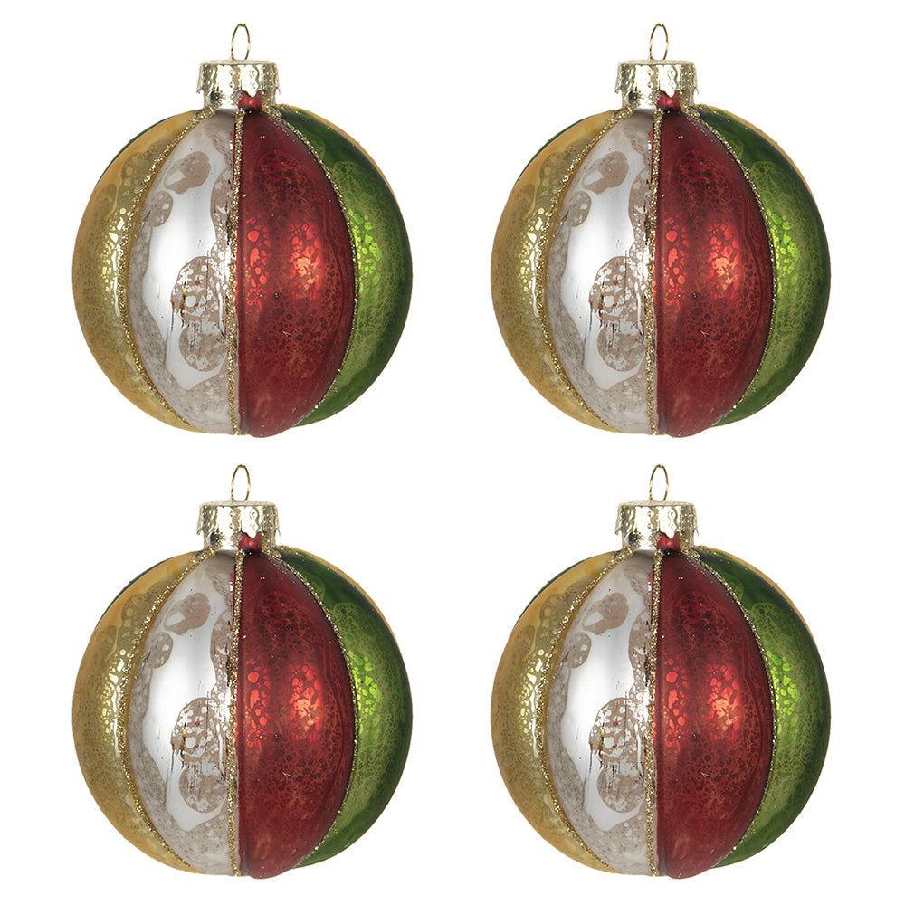 Clayre & Eef Kerstbal Set van 4 Ø 8 cm Rood Groen Glas