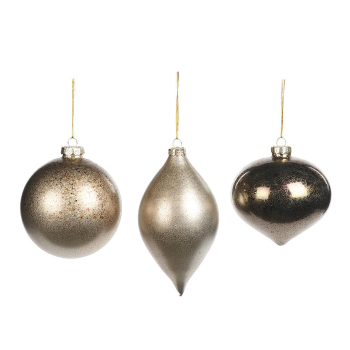 Goodwill Kerstbal Glas Grijs-Bruin D 10 cm Voordeelaanbod Ass. 3 stuks