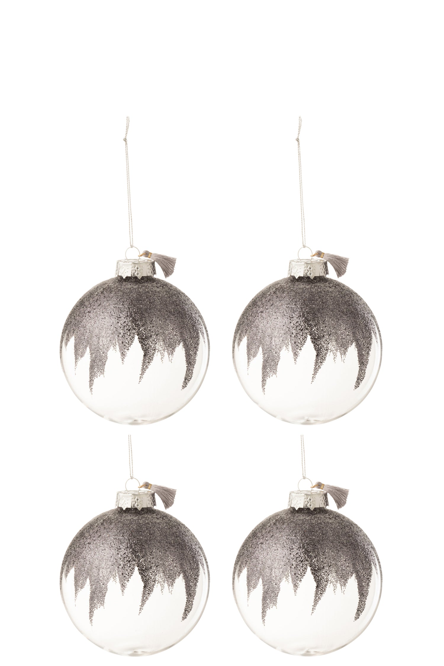 J-Line Kerstballen Glitter Grijs Medium Set van 4
