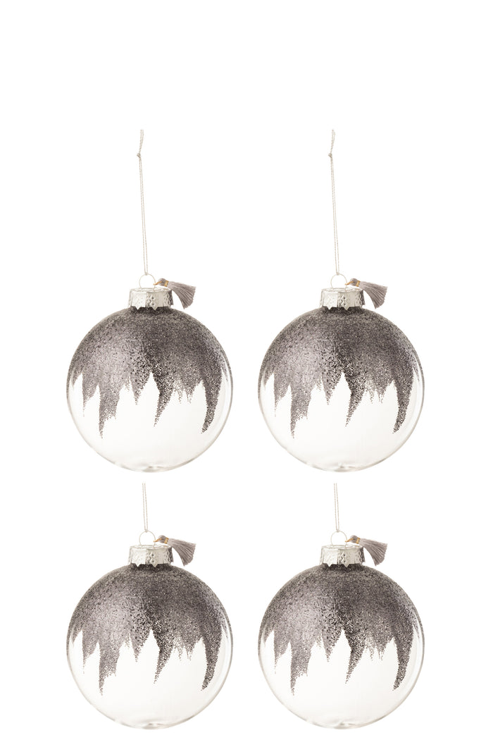 J-Line Kerstballen Glitter Grijs Medium Set van 4