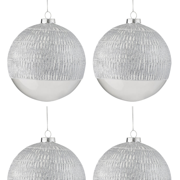 J-Line Kerstballen Lijn Transparant Zilver Set van 4