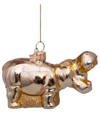 Vondels Glazen kerst decoratie hanger glanzend goud nijlpaard H5.5cm