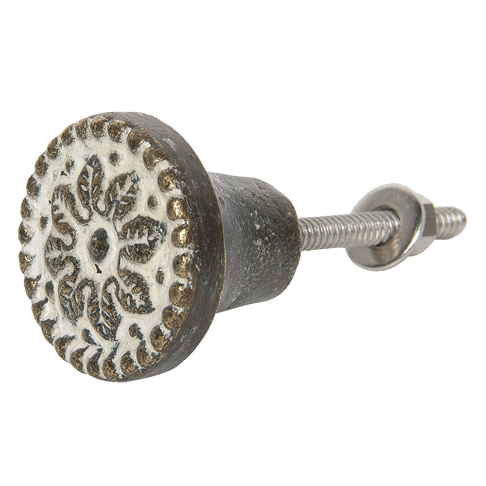 Clayre & Eef Deurknop Ø 3 cm Bruin Wit IJzer Bloemen