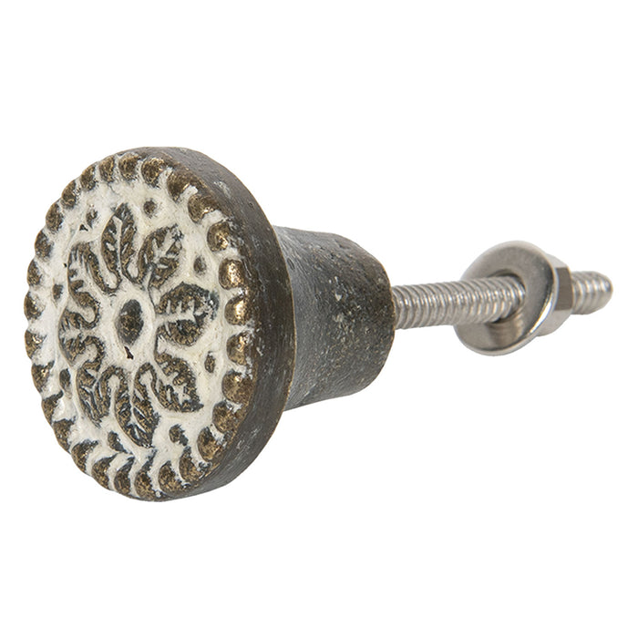 Clayre & Eef Deurknop Ø 3 cm Bruin Wit IJzer Bloemen