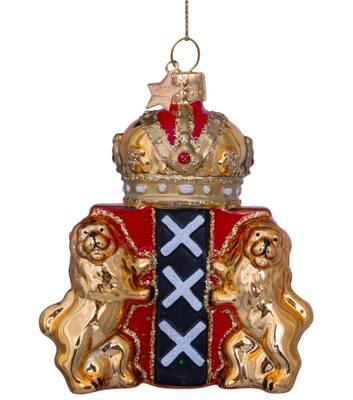 Vondels Ornament glass gold shield of Amsterdam H9.5cm w|box