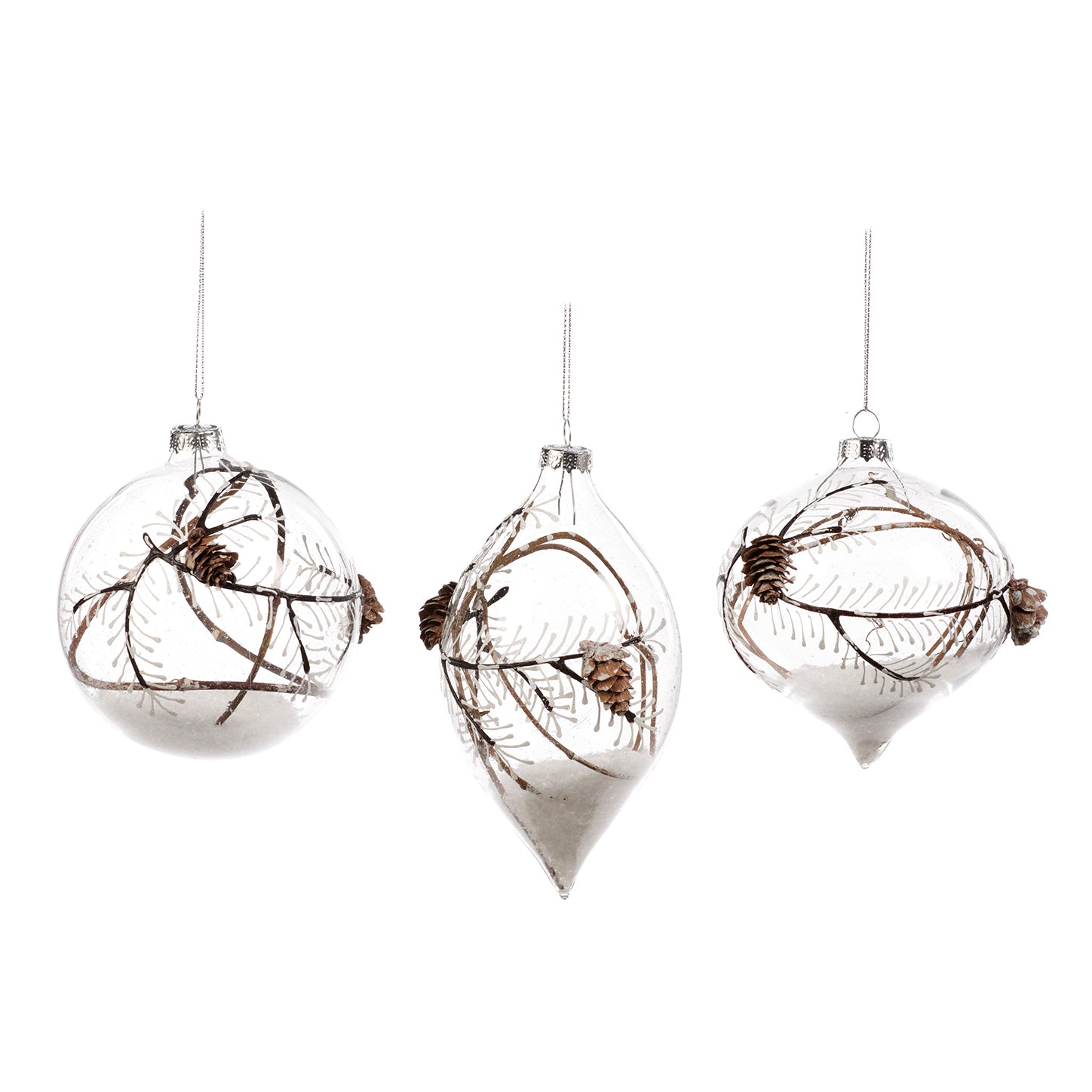 Goodwill Kerstbal Dennenappeltje Glas-Bruin-Wit 10 cm  Per 3 stuks