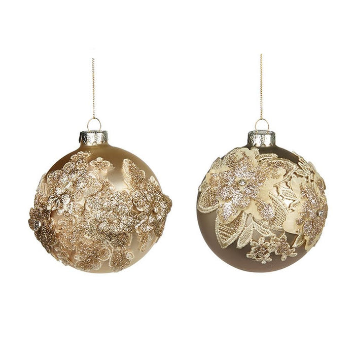 Goodwill Kerstbal Glas 3D Crème-Champagne D 10 cm Per 2 Stuks