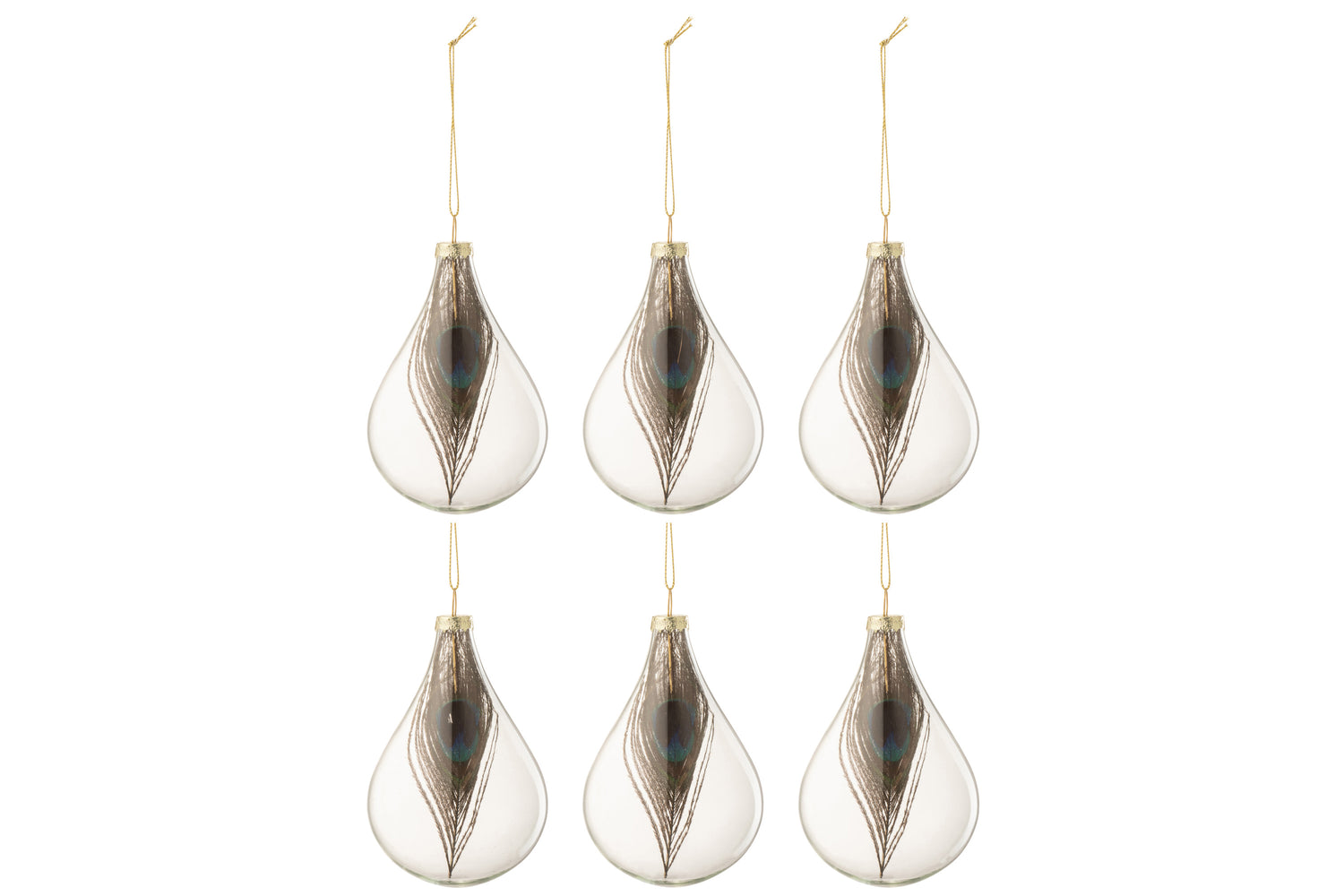 J-Line Kerstballen Pauwenveer Small Set van 6