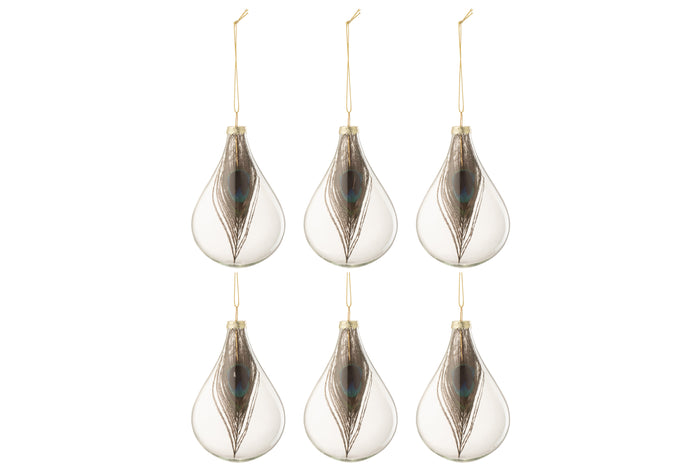 J-Line Kerstballen Pauwenveer Small Set van 6