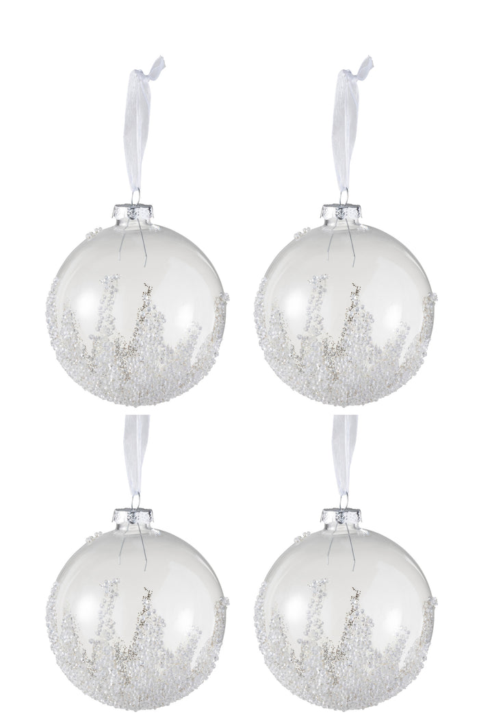 J-Line Kerstballen Suiker Transparant Wit Set van 4