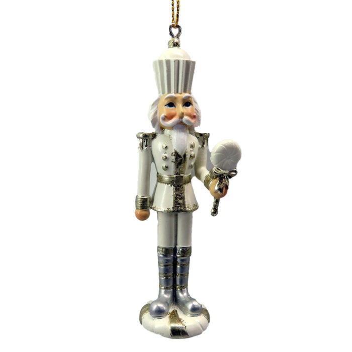 Clayre & Eef Kersthanger Notenkraker 3x3x10 cm Wit Kunststof Kerstbal