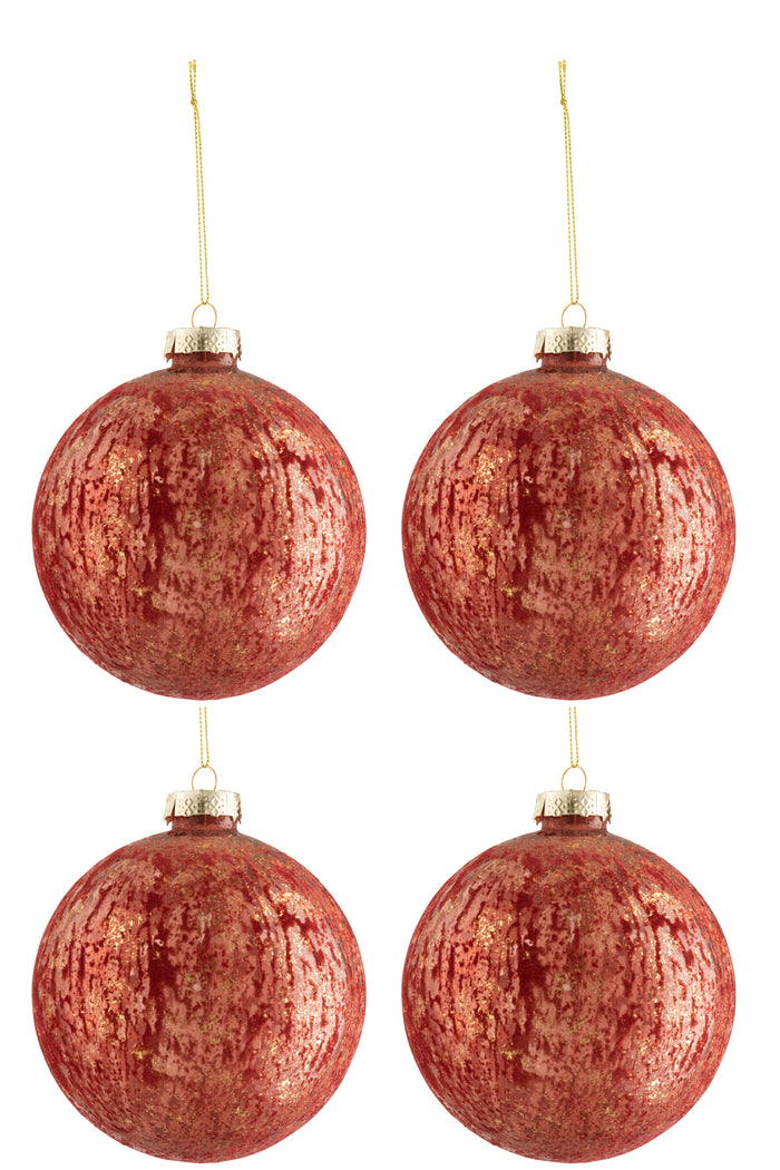J-Line Kerstballen Fluweel Bordeaux Goud Large Set van 4