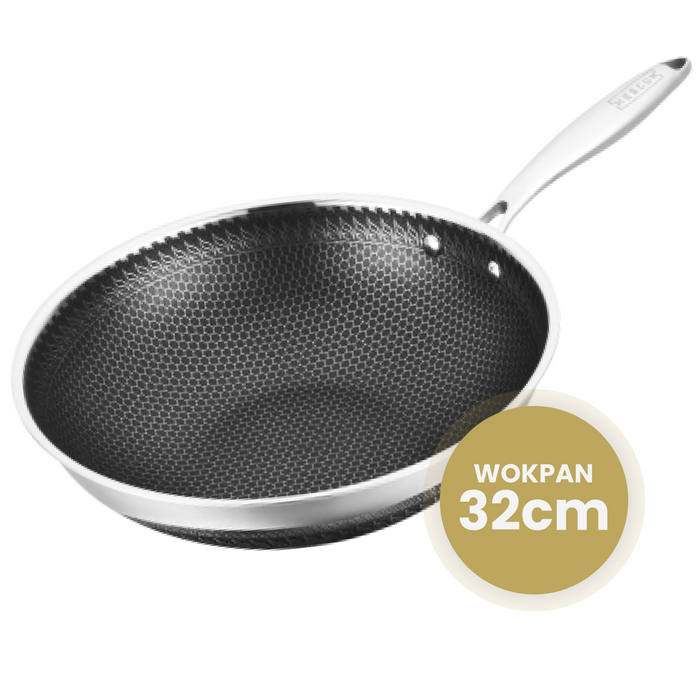 Hescom Wokpan van Roestvrij Staal met Anti-aanbaklaag - 32 cm