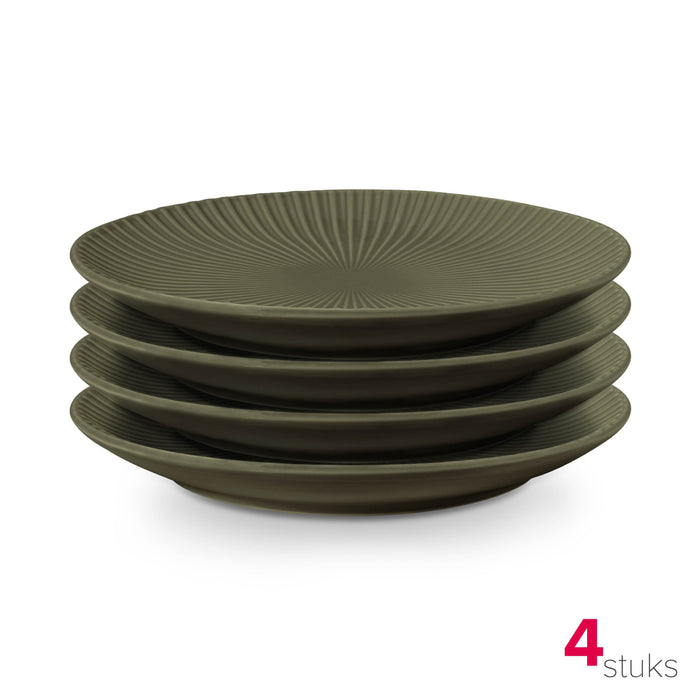 vtwonen Ontbijtborden - Set van 4 - Porselein - Groen - Ø23cm