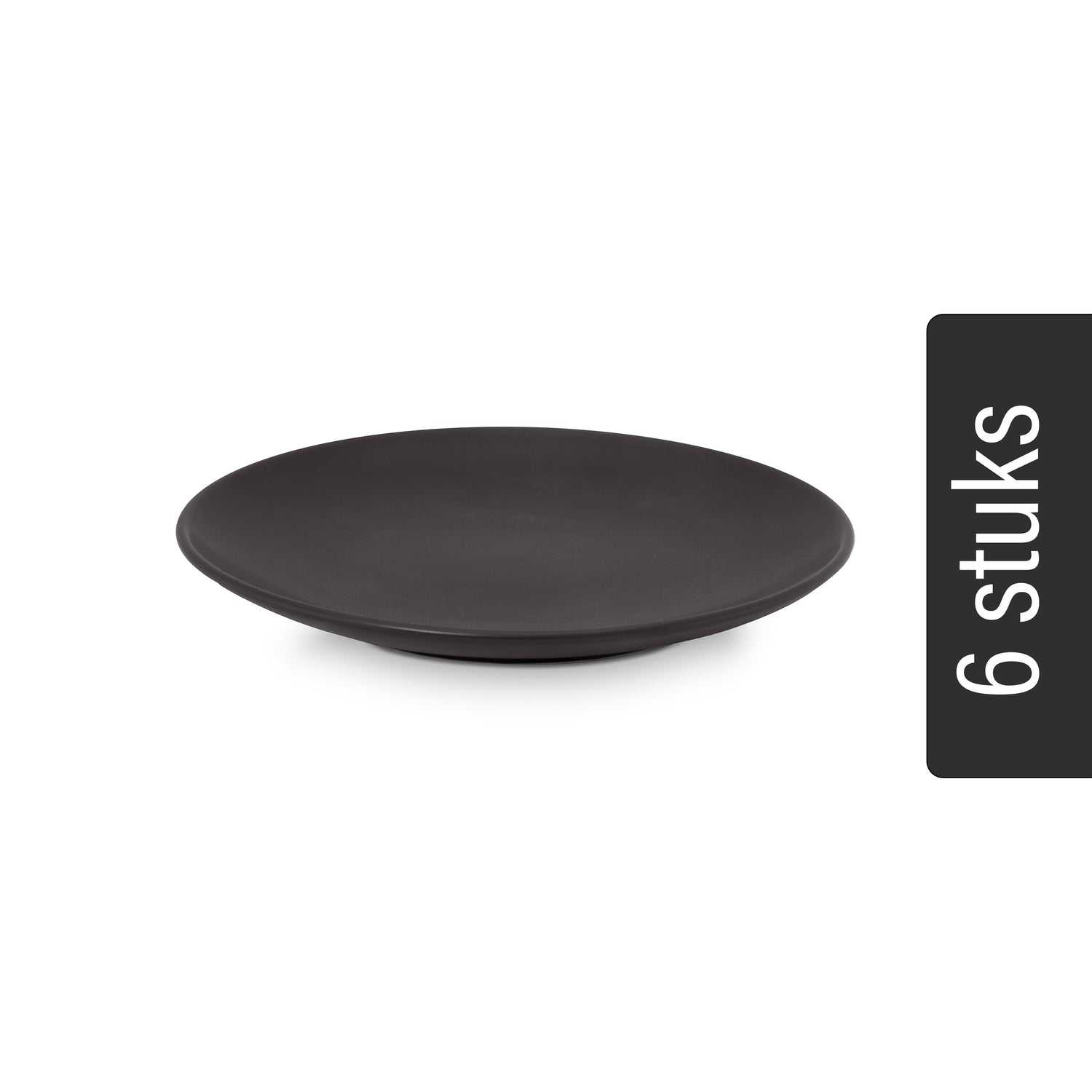 vtwonen Borden - Set van 6 - Mat Zwart - Porselein - Ø 15cm