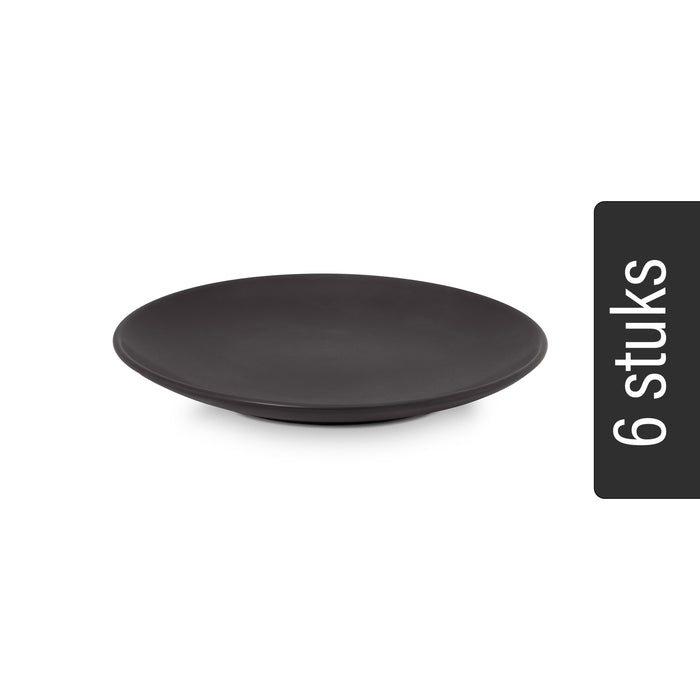 vtwonen Borden - Set van 6 - Mat Zwart - Porselein - Ø 15cm