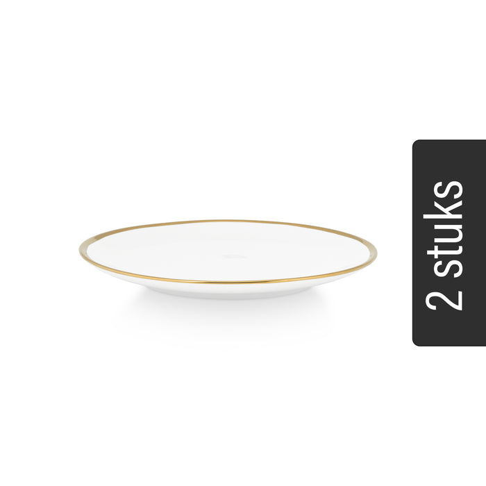 vtwonen Borden - Set van 2 - Wit|Goud - Porselein - Ø 25.5cm