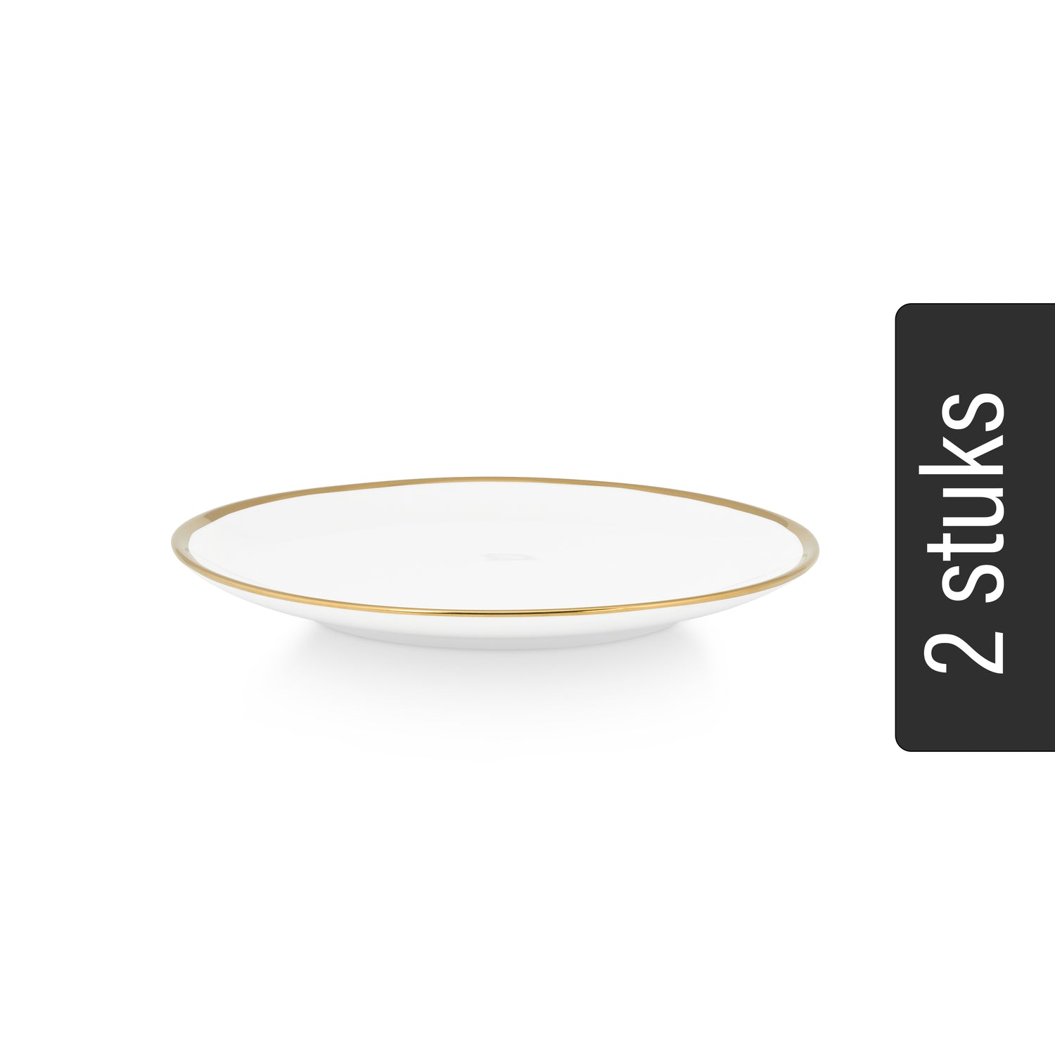 vtwonen Borden - Set van 2 - Wit|Goud - Porselein - Ø 25.5cm