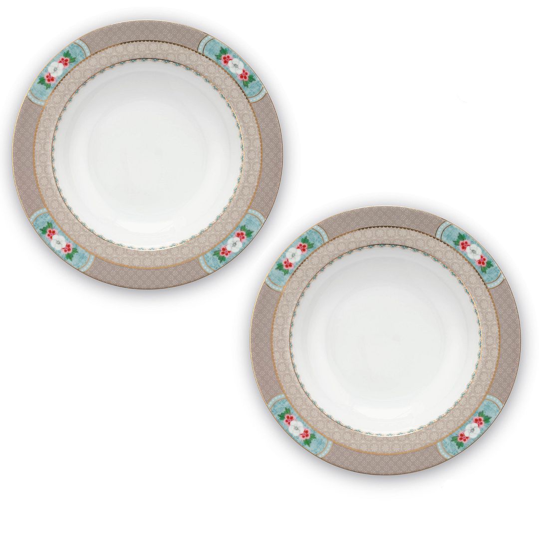 Pip Studio Diepe Borden - Set van 2 - Khaki - Blushing Bird - Ø21.5cm