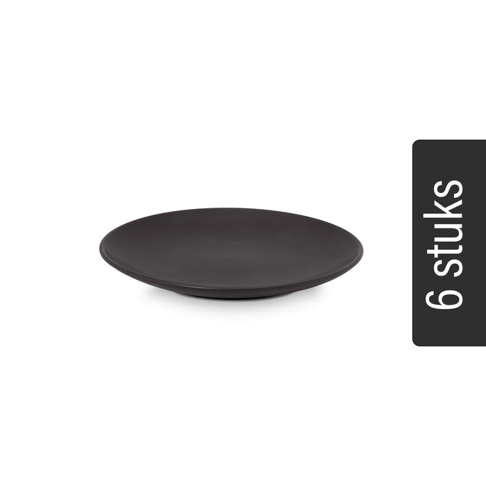vtwonen Borden - Set van 6 - Mat Zwart - Porselein - Ø 12cm