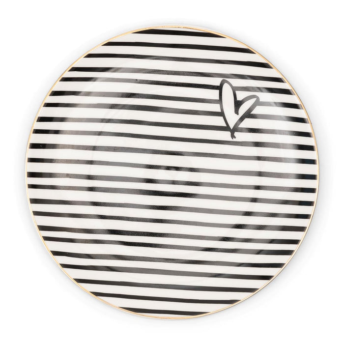 Riviera Maison Dots & Stripes Heart Cake Plate -  16.0x16.0x2.0 cm