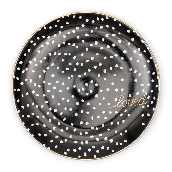 Riviera Maison Dots & Stripes Loved Cake Plate -  16.0x16.0x2.0 cm