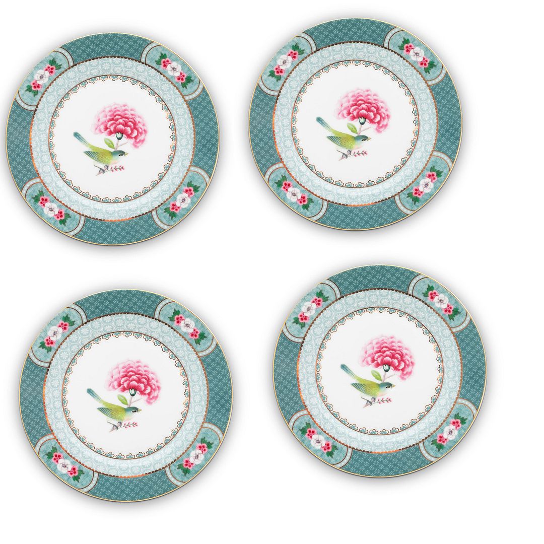 Pip Studio Borden - Set van 4 - Blauw - Blushing Birds - Ø17cm