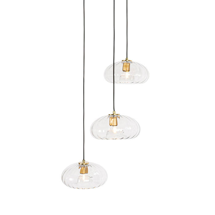 QAZQA Art Deco hanglamp goud met glas rond 3-lichts - Ayesha
