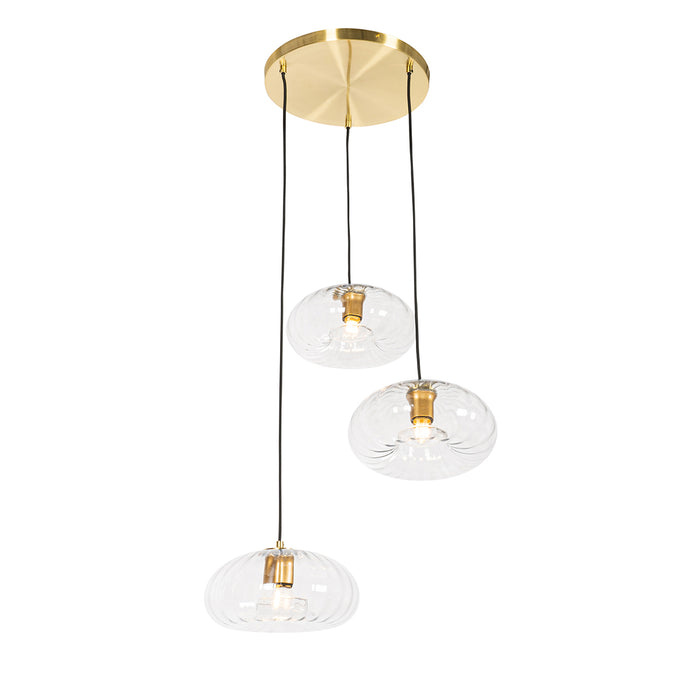 QAZQA Art Deco hanglamp goud met glas rond 3-lichts - Ayesha