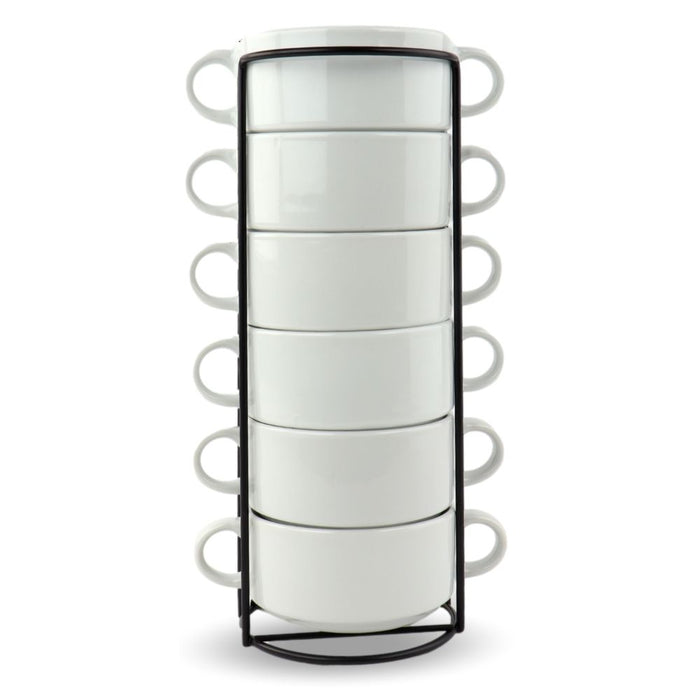 Orange85 Soepkommen met Oor Set van 6 Wit Rond met Houder