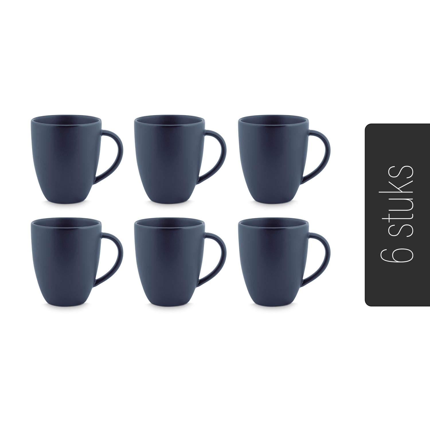 vtwonen Mok met Oor - Set van 6 - Mat blauw - Porselein - 250 ml