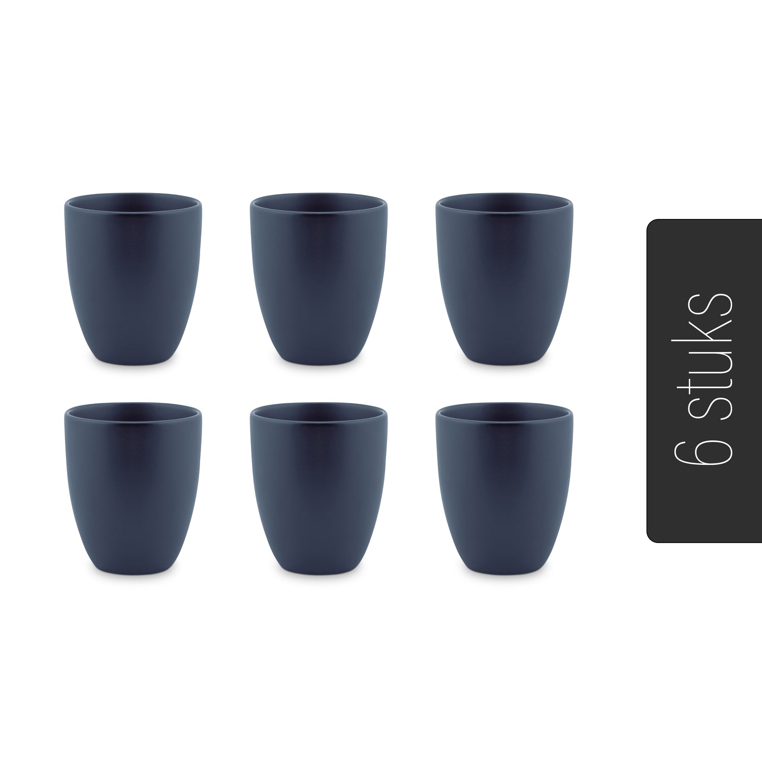 vtwonen Mok zonder Oor - Set van 6 - Mat blauw - Porselein - 250ml