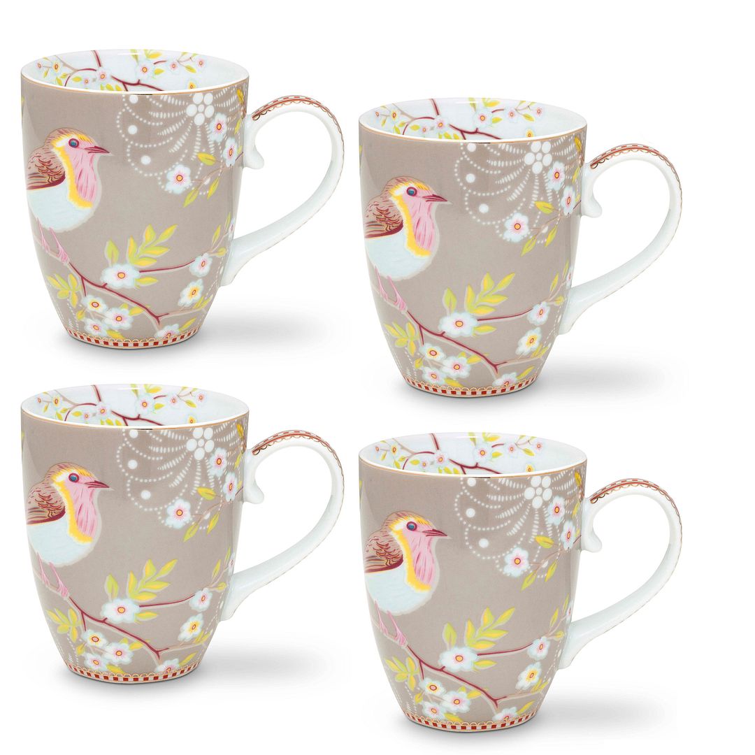 Pip Studio Mokken - Set van 4 - Khaki - Early Bird - 350ml