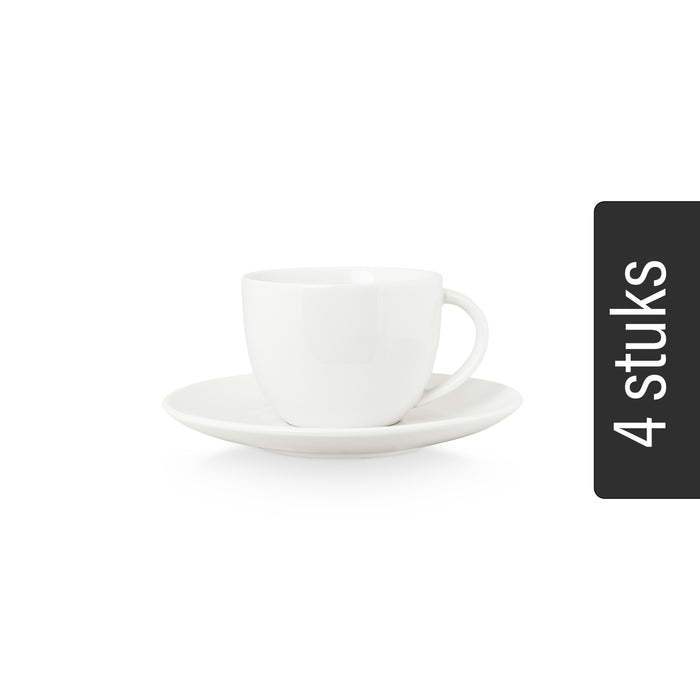 vtwonen Theekoppen met Schoteltjes - Set van 4 - Wit - Porselein