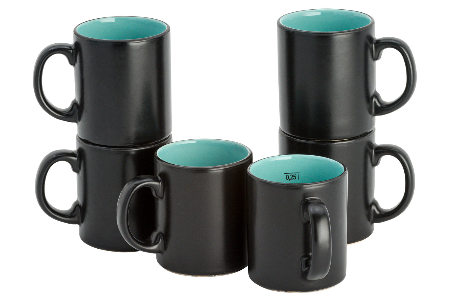 Lite-Body Koffiebeker set van 6 stuks - Aardewerk - Zwart Mat