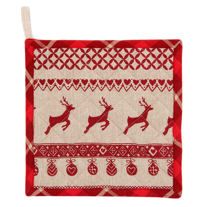 Clayre & Eef Pannenlap 20x20 cm Rood Beige Katoen Kerst
