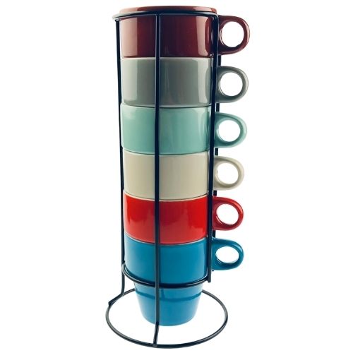 OTIX Koffiekopjes met Houder Set van 6 Koffietassen Gekleurd 300 ml...