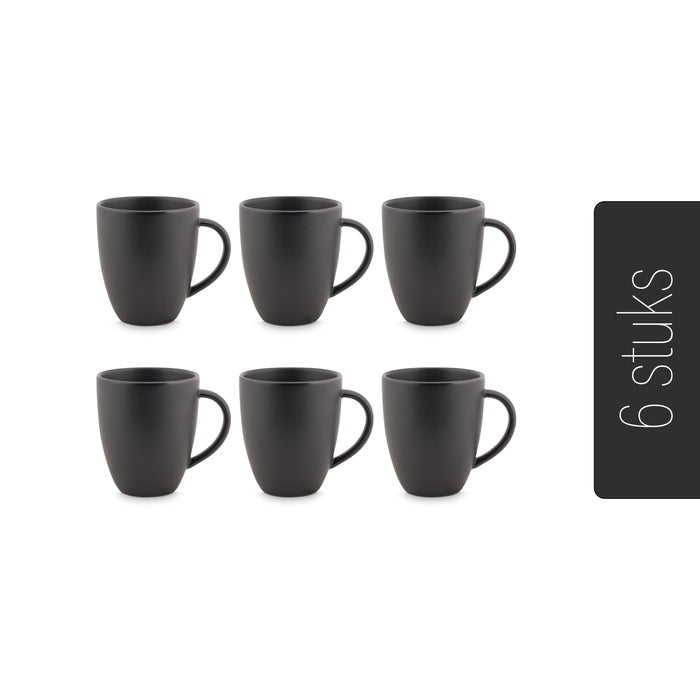 vtwonen Mok met Oor - Set van 6 - Mat Zwart - Porselein - 250 ml