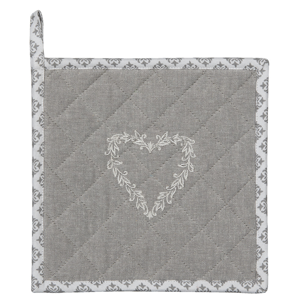 Clayre & Eef Pannenlap  20x20 cm Grijs Wit Katoen Vierkant Harten