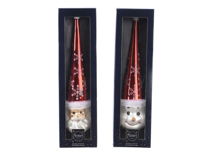 Decoris Piek glas figuur d7,5 en h30 cm rood|wit